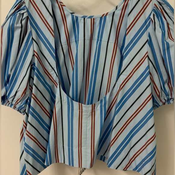 Ganni Striped Cotton Open-Back Blouse - EU 42/US 10 - Picture 7 of 8